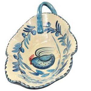 Ceramiche Le Favolose,Italy Pottery Handled Serving  Bowl Blue‎ Rooster